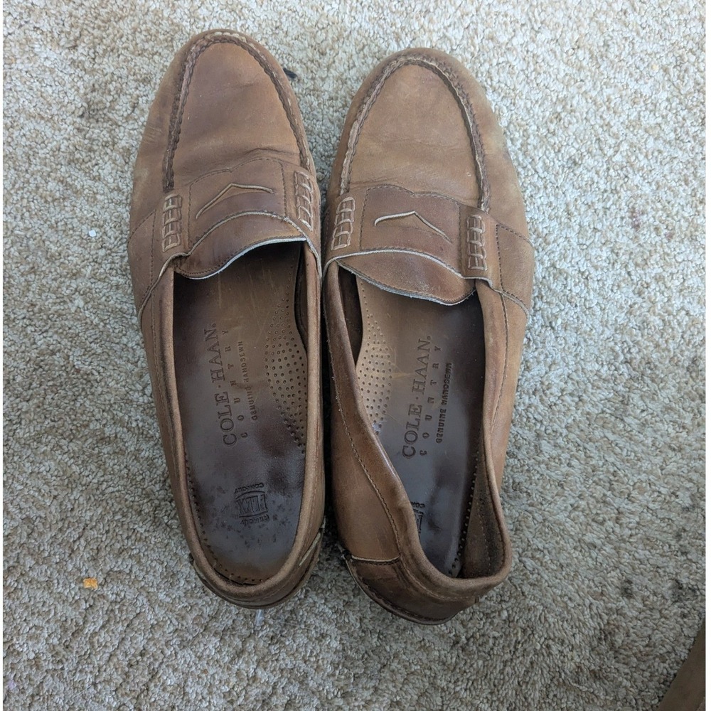 Cole Haan Country Mens Brown Leather Penny Loafers Handsewn Moc Toe Slip On Shoe